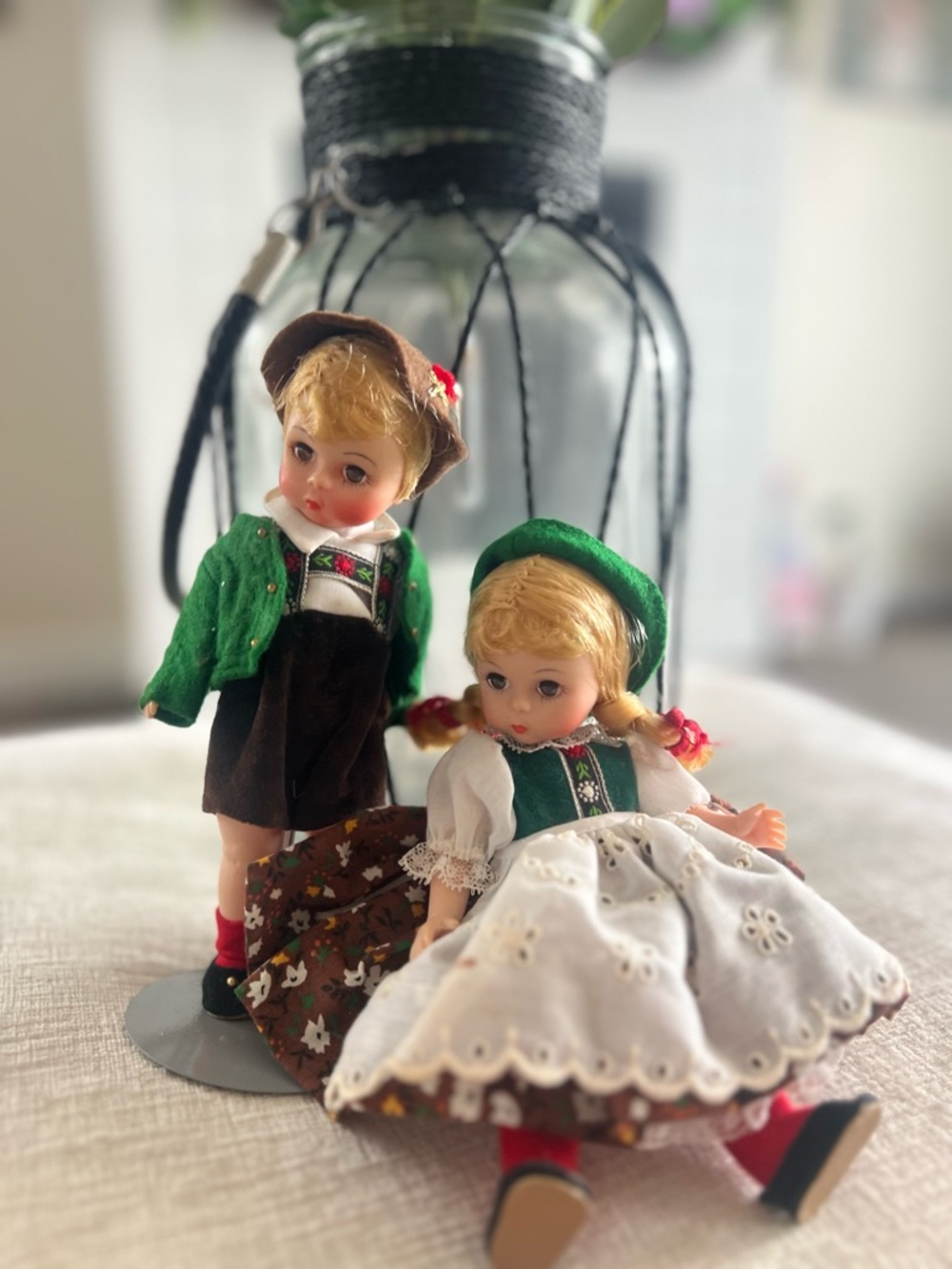 Madame Alexander Holiday Dolls in Green, White and Brown